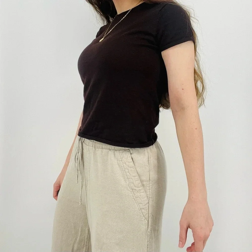 eileen fisher 100% wool mocha brown minimalist top shortsleeve size M - Picture 4 of 8